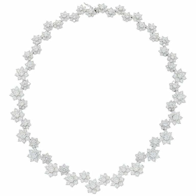 Estate Jewelry - 18K White Gold Diamond Flowers Necklace | Manfredi Jewels