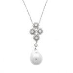 Estate Jewelry - 18K White Gold Floral Diamond and Pearl Pendant Necklace | Manfredi Jewels