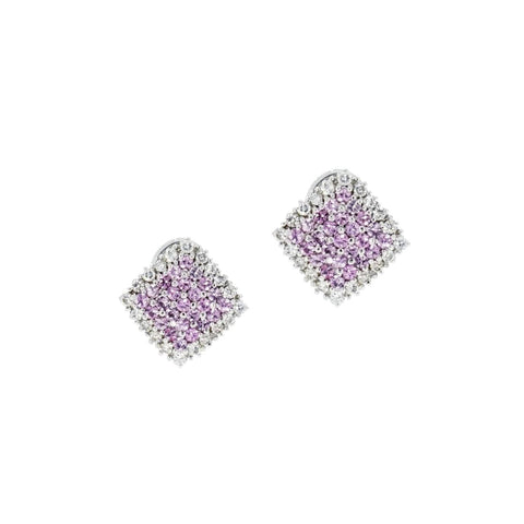 18K White Gold Pink Sapphire & Diamonds Stud Earrings