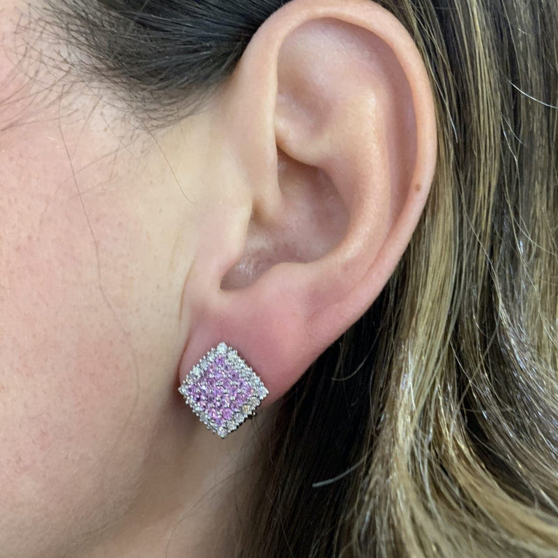 Estate Jewelry - 18K White Gold Pink Sapphire & Diamonds Stud Earrings | Manfredi Jewels