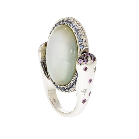 18K White Gold Reversible White/Pink Mother of Pearl Ring