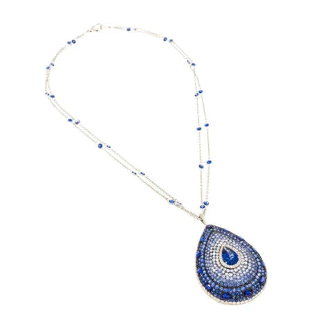 18K White Gold Sapphire & Diamond Leviev Pendant Necklace