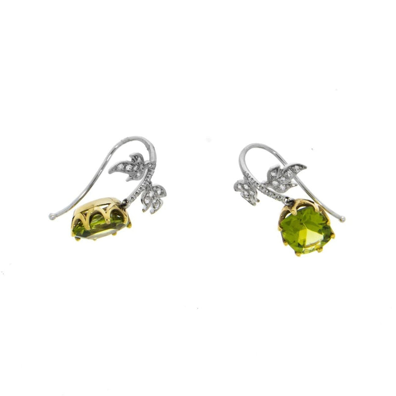 Estate Jewelry Estate Jewelry - 18K Yellow and White Gold Peidot Pavè Diamond Leaf Earrings | Manfredi Jewels