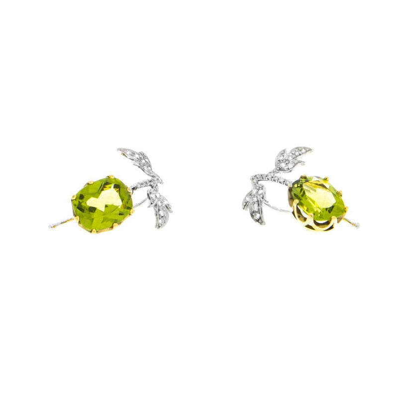 Estate Jewelry - 18K Yellow and White Gold Peidot Pavè Diamond Leaf Earrings | Manfredi Jewels