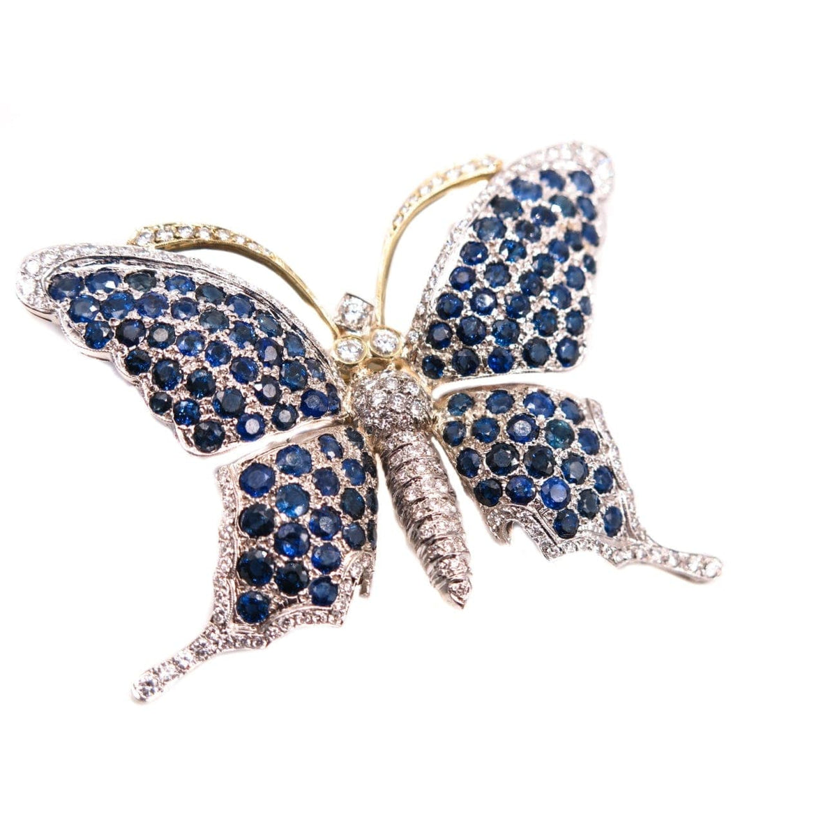 Estate Jewelry Estate Jewelry - 18K Yellow and White Gold Sapphire & Diamond Butterfly Brooch | Manfredi Jewels