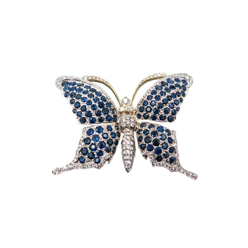 Estate Jewelry - 18K Yellow and White Gold Sapphire & Diamond Butterfly Brooch | Manfredi Jewels