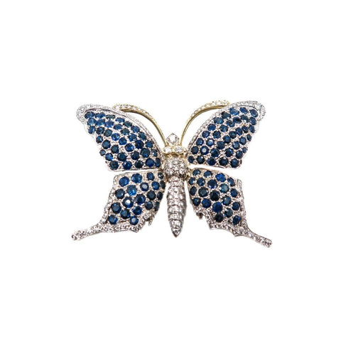 18K Yellow and White Gold Sapphire & Diamond Butterfly Brooch