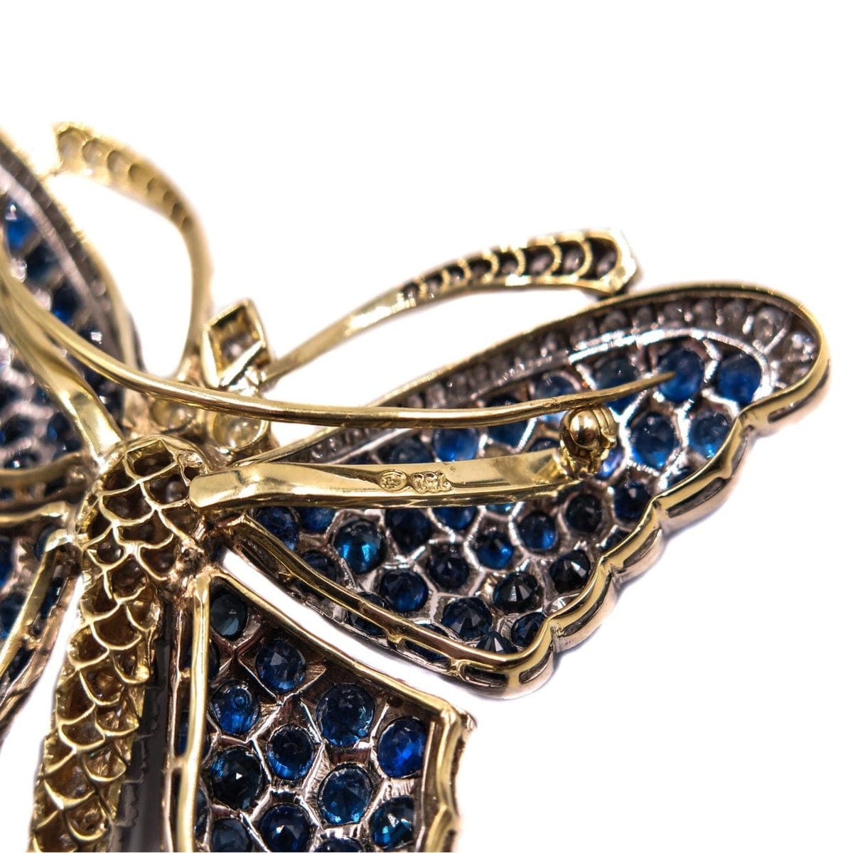 Estate Jewelry Estate Jewelry - 18K Yellow and White Gold Sapphire & Diamond Butterfly Brooch | Manfredi Jewels