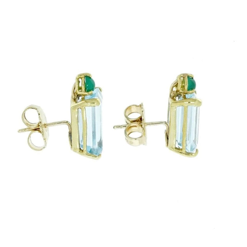 Estate Jewelry - 18K Yellow Gold Blue Topaz Emerald Earrings | Manfredi Jewels