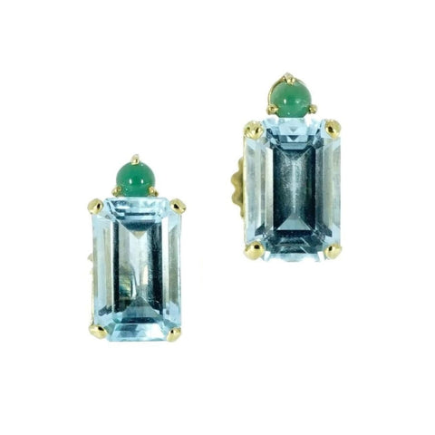 18K Yellow Gold Blue Topaz Emerald Earrings