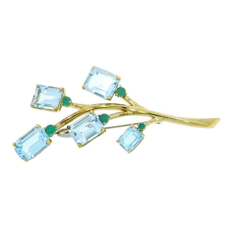 Estate Jewelry Estate Jewelry - 18K Yellow Gold Blue Topaz & Emeralds Brooch | Manfredi Jewels