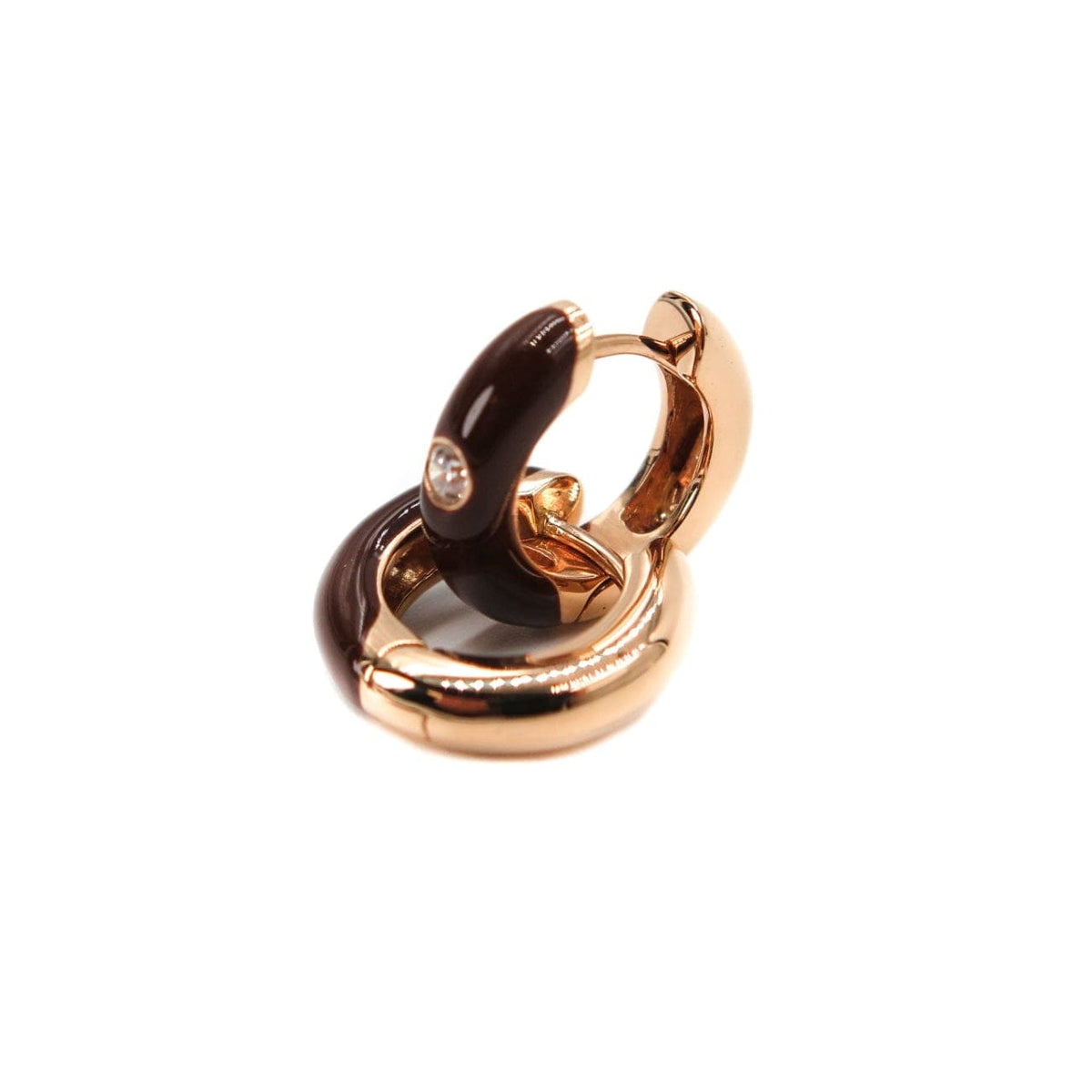Estate Jewelry Estate Jewelry - 18K Yellow Gold Chocolate Brown Enamel Diamond Hoop Earrings | Manfredi Jewels