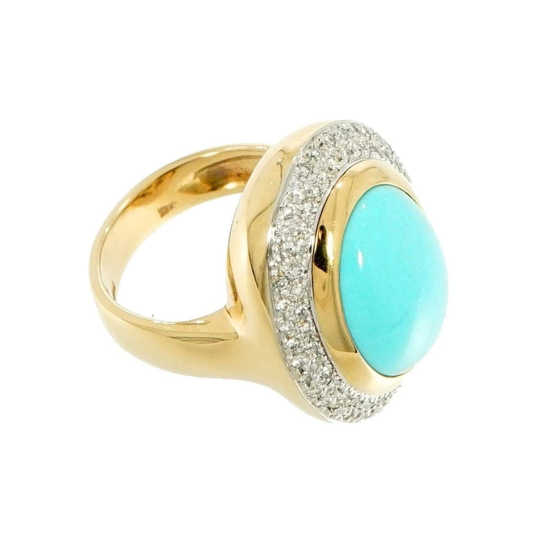 Estate Jewelry - 18K Yellow Gold Oval Cabochon Turquoise and Diamond Cocktail Ring | Manfredi Jewels