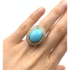 Estate Jewelry - 18K Yellow Gold Oval Cabochon Turquoise and Diamond Cocktail Ring | Manfredi Jewels