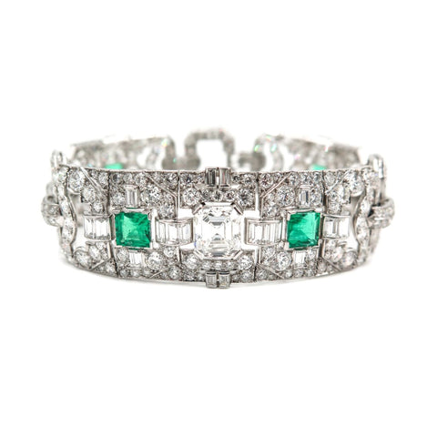 1920's Art Deco Emerald & Diamond Bracelet