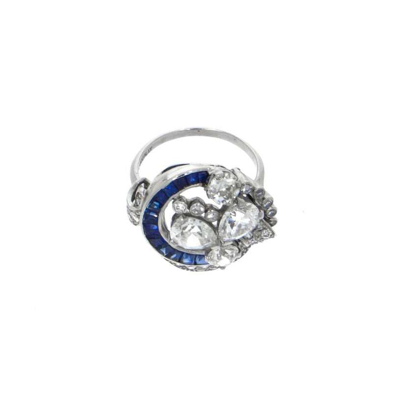 Estate Jewelry - Antique Platinum Diamond and Sapphire Ring | Manfredi Jewels