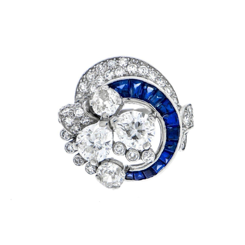 Estate Jewelry - Antique Platinum Diamond and Sapphire Ring | Manfredi Jewels