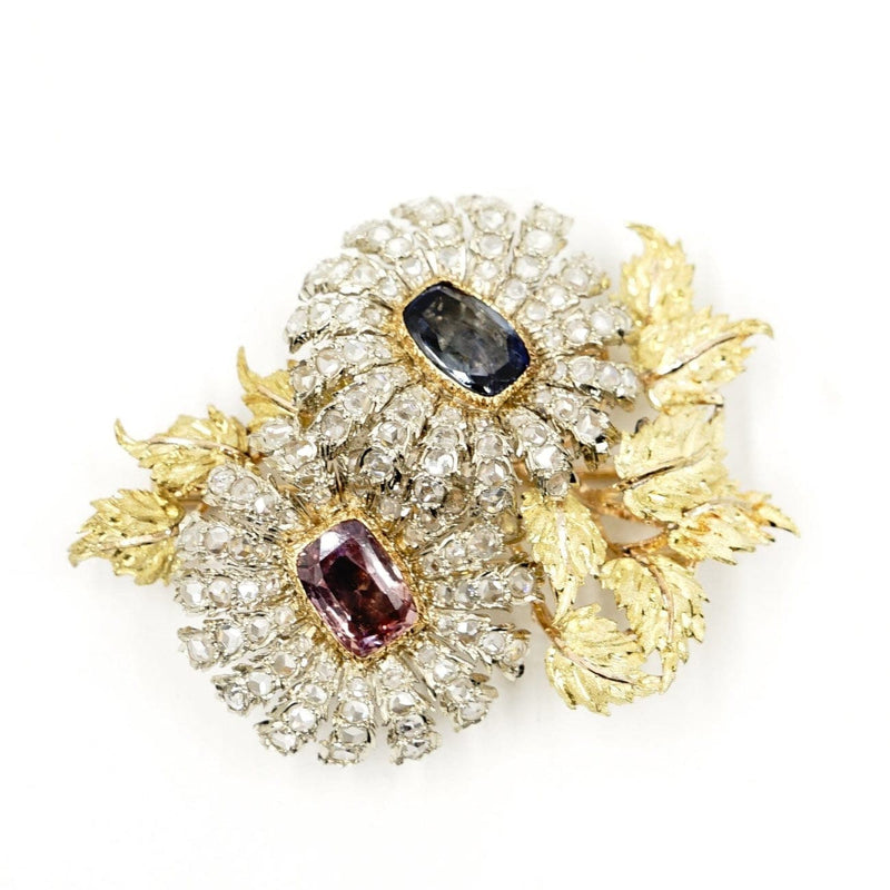 Estate Jewelry - Buccellati 18K Yellow Gold Sapphire & Diamonds Flower Brooch | Manfredi Jewels