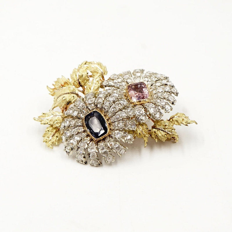 Estate Jewelry - Buccellati 18K Yellow Gold Sapphire & Diamonds Flower Brooch | Manfredi Jewels