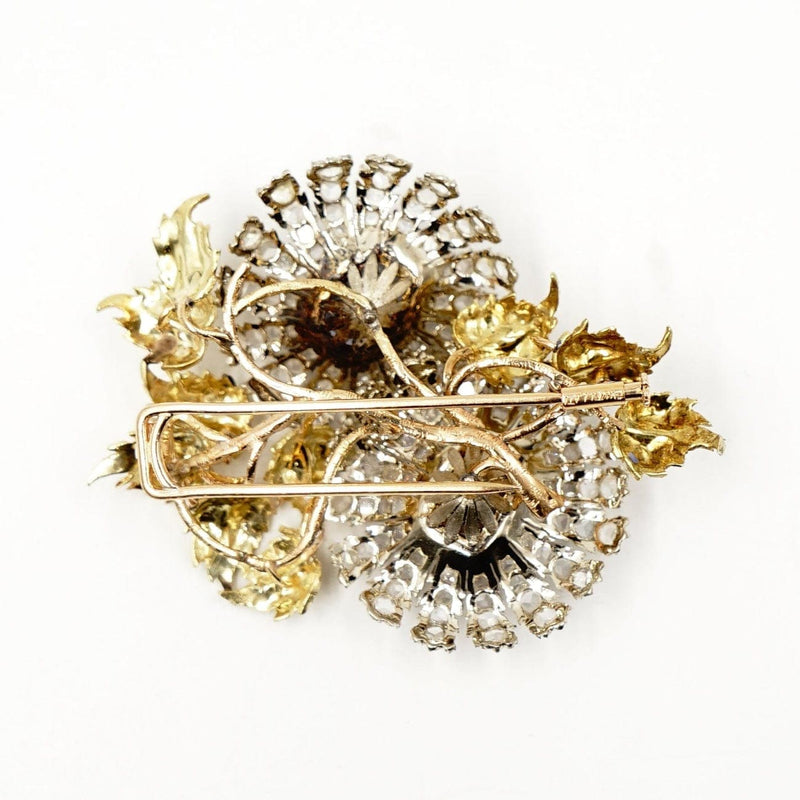 Estate Jewelry Buccellati 18K Yellow Gold Sapphire & Diamonds Flower Brooch - Estate Jewelry 
