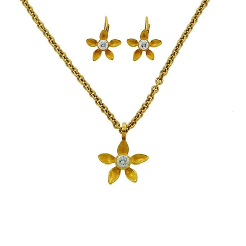 Caroline Ellen 22K Yellow Gold Flower Pendant Earrings & Necklace Set