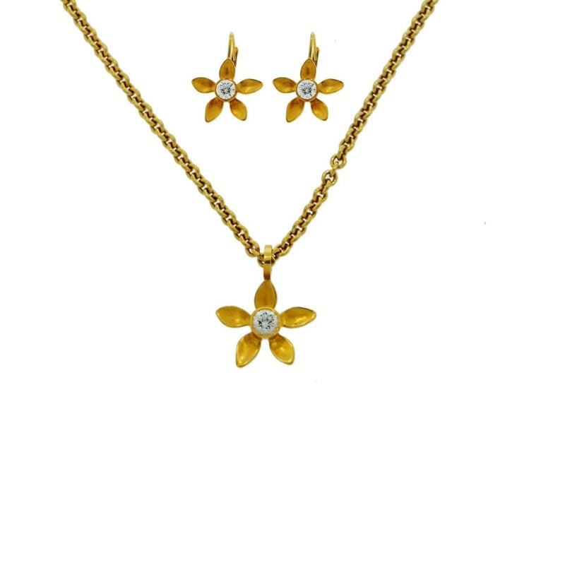 Estate Jewelry - Caroline Ellen 22K Yellow Gold Flower Pendant Earrings & Necklace Set | Manfredi Jewels