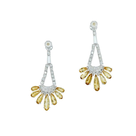 Chandelier White Gold Yellow Topaz & Diamond Earrings