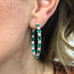 Estate Jewelry - Emerald and Diamond White Gold In/Out Hoop Earrings | Manfredi Jewels