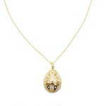 Estate Jewelry - Faberge 18k Yellow Gold White Enamel Diamond Egg Pendant | Manfredi Jewels