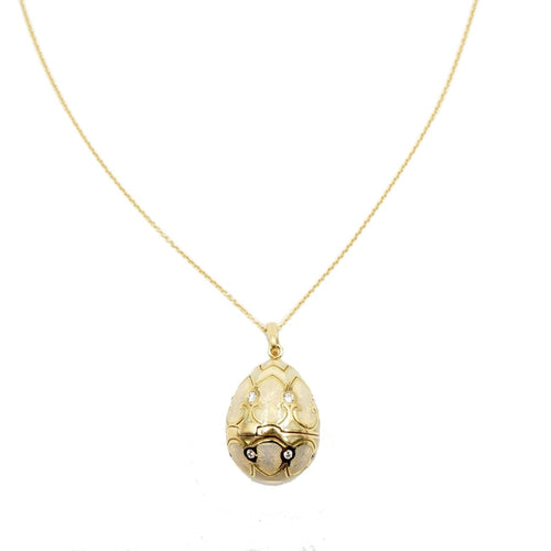 Estate Jewelry Estate Jewelry - Faberge 18k Yellow Gold White Enamel Diamond Egg Pendant | Manfredi Jewels
