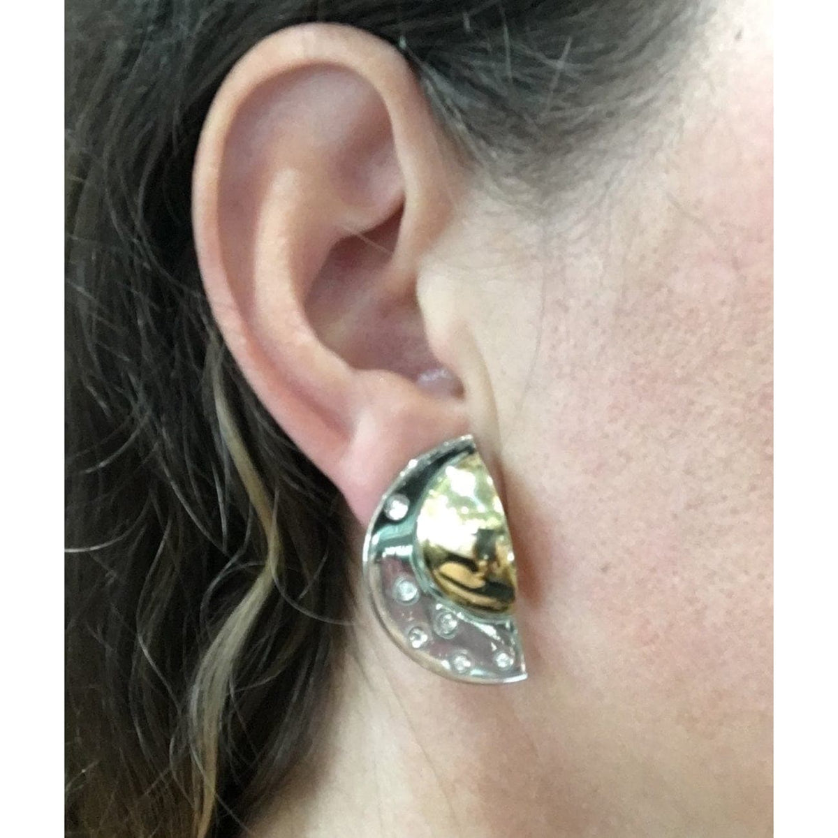 Estate Jewelry Estate Jewelry - Manfredi 18K Yellow and White Gold Half Moon Diamond Earrings | Manfredi Jewels