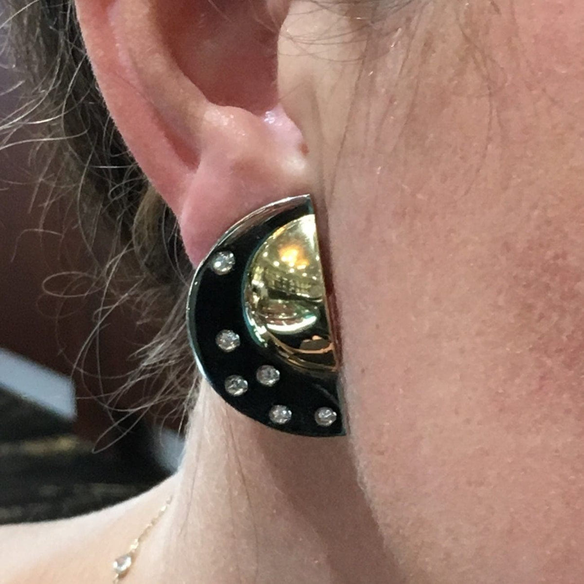 Estate Jewelry Estate Jewelry - Manfredi 18K Yellow and White Gold Half Moon Diamond Earrings | Manfredi Jewels