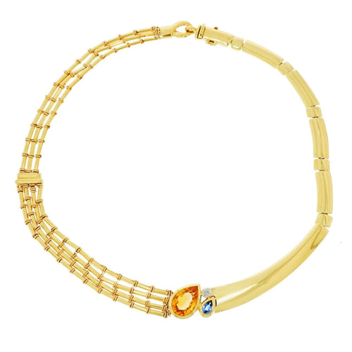 Estate Jewelry - Manfredi 18K Yellow Gold Citrine Tanzanite and Diamonds Necklace | Jewels