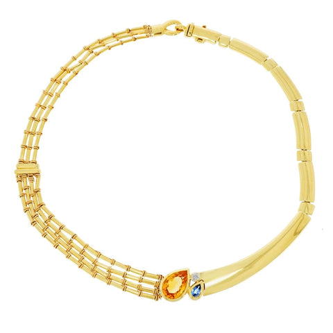 Manfredi 18K Yellow Gold Citrine Tanzanite and Diamonds Necklace