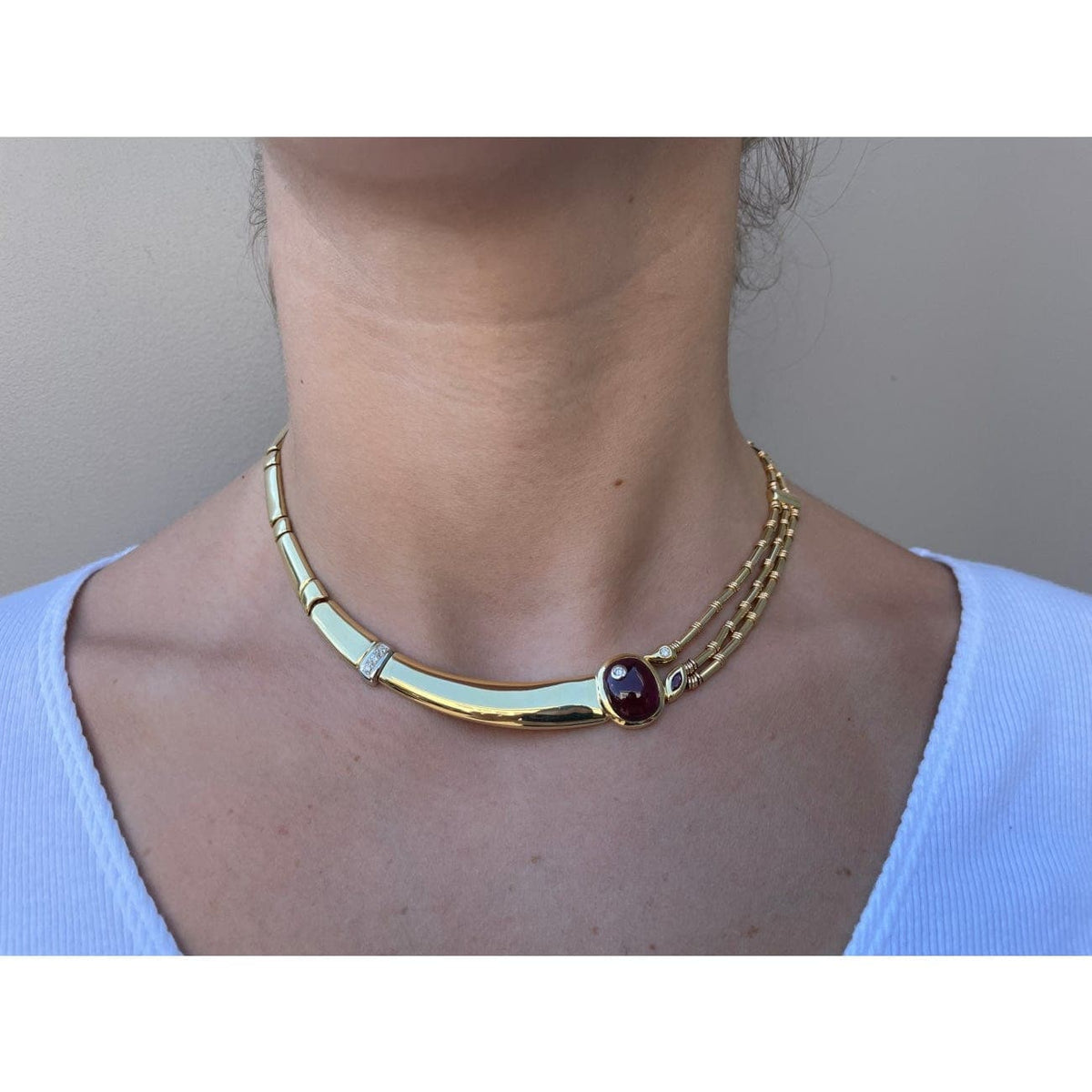 Estate Jewelry Estate Jewelry - Manfredi 18K Yellow Gold Pink Tourmaline and Diamond Necklace | Manfredi Jewels