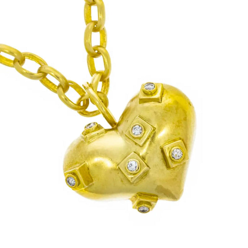 Estate Jewelry - Marlene Stowe 18K Yellow Gold Heart Diamond Necklace | Manfredi Jewels