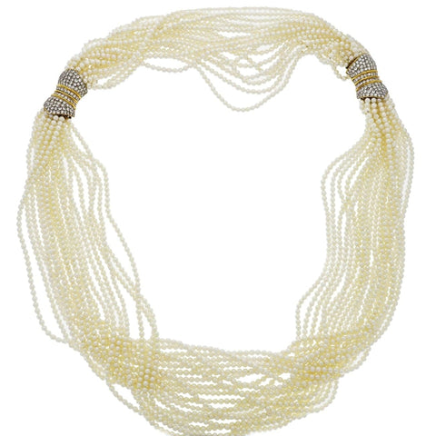 Multistrand Pearl Necklace/Bracelet Set with Diamond Clasp