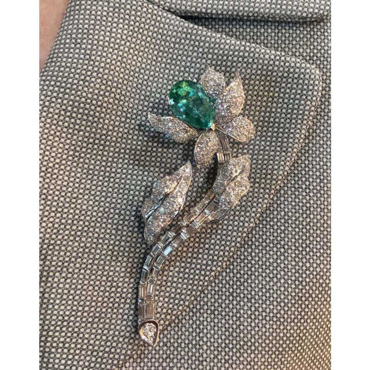 Estate Jewelry Estate Jewelry - Platinum Beryl and Diamond Flower Brooch | Manfredi Jewels