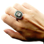 Estate Jewelry - Platinum Diamond and Emerald Bezel Ring | Manfredi Jewels