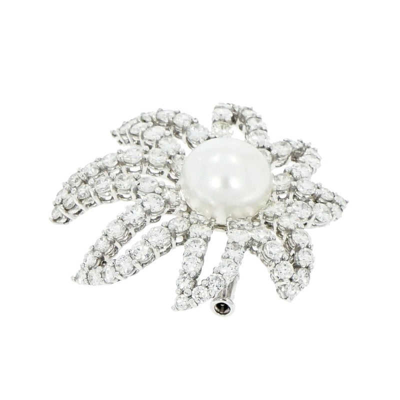 Estate Jewelry - Platinum Diamond & Cultured Pearl Floral Brooch | Manfredi Jewels