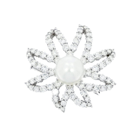Platinum Diamond & Cultured Pearl Floral Brooch