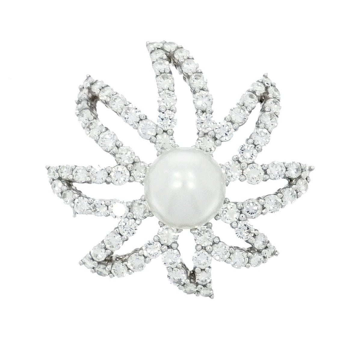 Estate Jewelry Estate Jewelry - Platinum Diamond & Cultured Pearl Floral Brooch | Manfredi Jewels