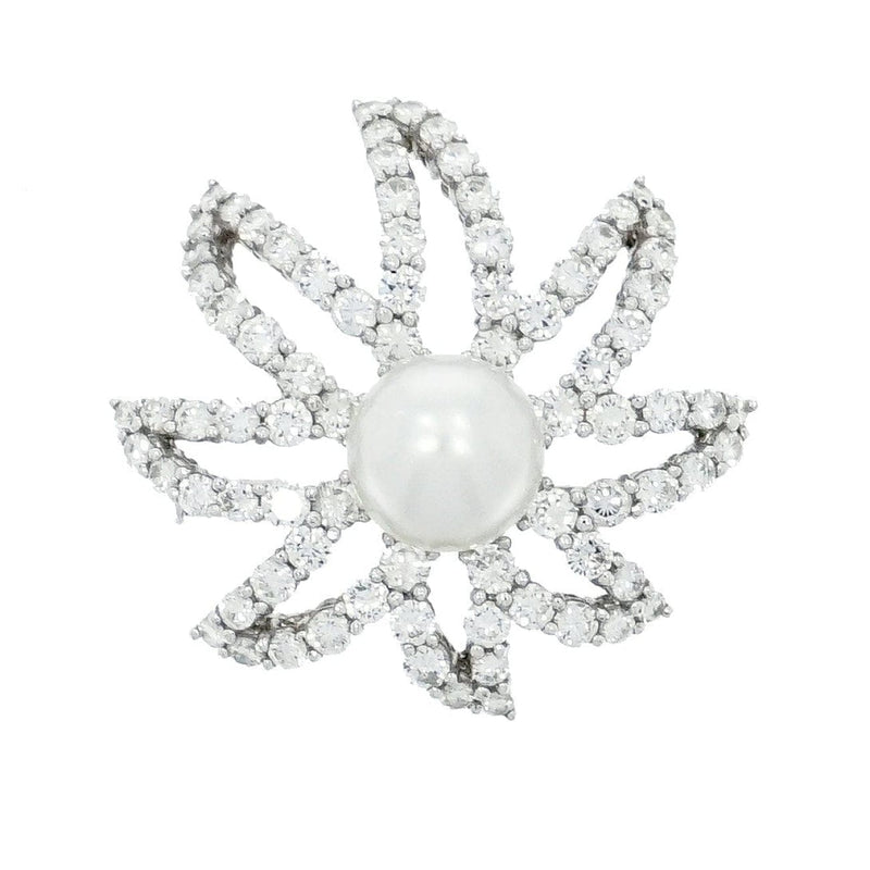 Estate Jewelry - Platinum Diamond & Cultured Pearl Floral Brooch | Manfredi Jewels