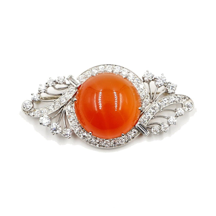Estate Jewelry Estate Jewelry - Raymond C. Yard White Gold Fire Opal and Diamond Brooch | Manfredi Jewels