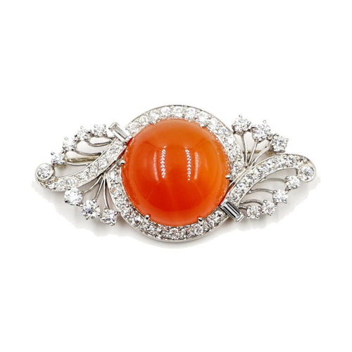 Estate Jewelry - Raymond C. Yard White Gold Fire Opal and Diamond Brooch | Manfredi Jewels