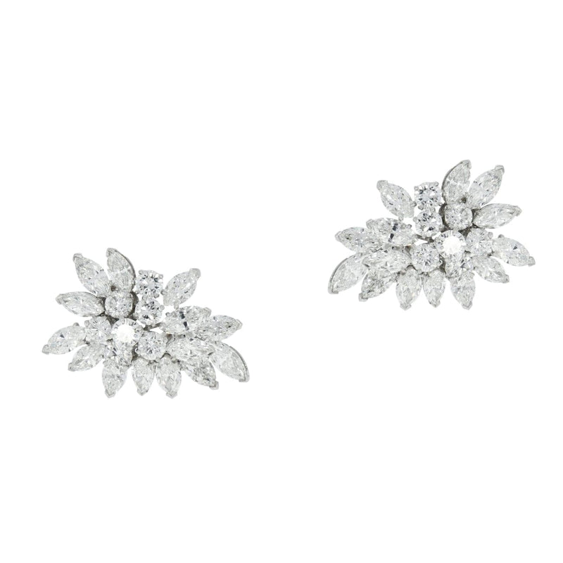 Estate Jewelry - Van Cleef & Arpels Platinum Diamond Cluster Clip Earrings | Manfredi Jewels