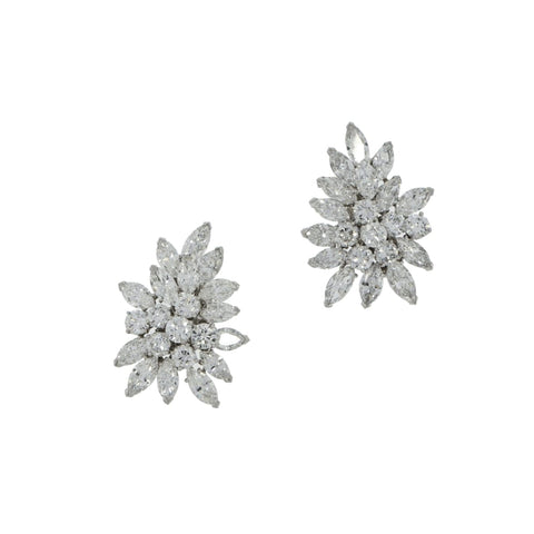 Van Cleef & Arpels Platinum Diamond Cluster Clip Earrings