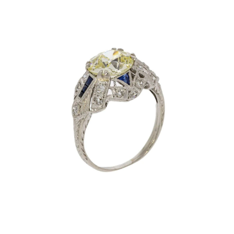 Estate Jewelry - Vintage Platinum OMC Diamond & Sapphire Ring | Manfredi Jewels