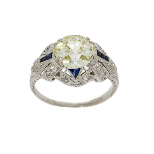 Estate Jewelry Estate Jewelry - Vintage Platinum OMC Diamond & Sapphire Ring | Manfredi Jewels