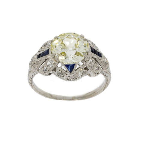 Vintage Platinum OMC Diamond & Sapphire Ring